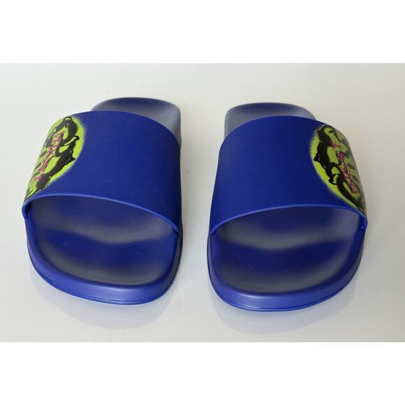 Versace Smiley Medusa Slides Sandals Blue/Lime 11 US (44 Eu) DSU6516 IT NIB $450 - Picture 12 of 13